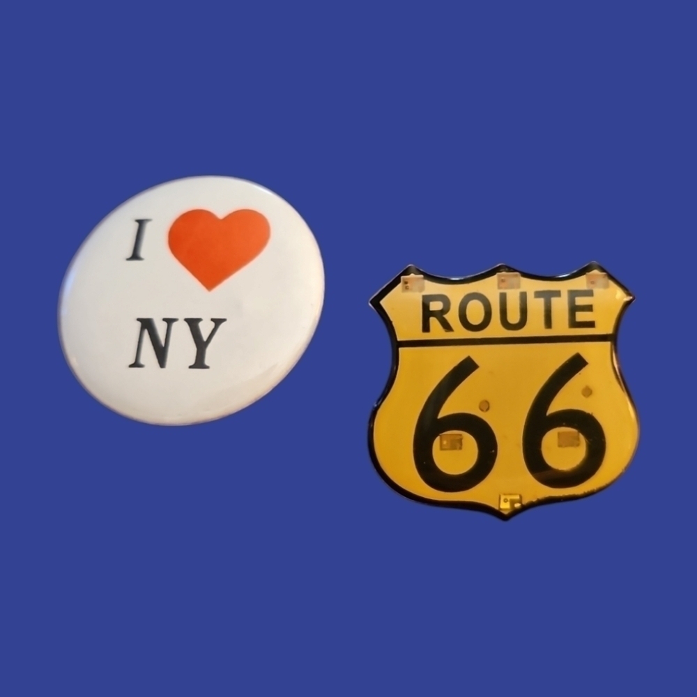 3/$30 Vintage 1980s I Love New York Pin and Light up Route 66 Accessory